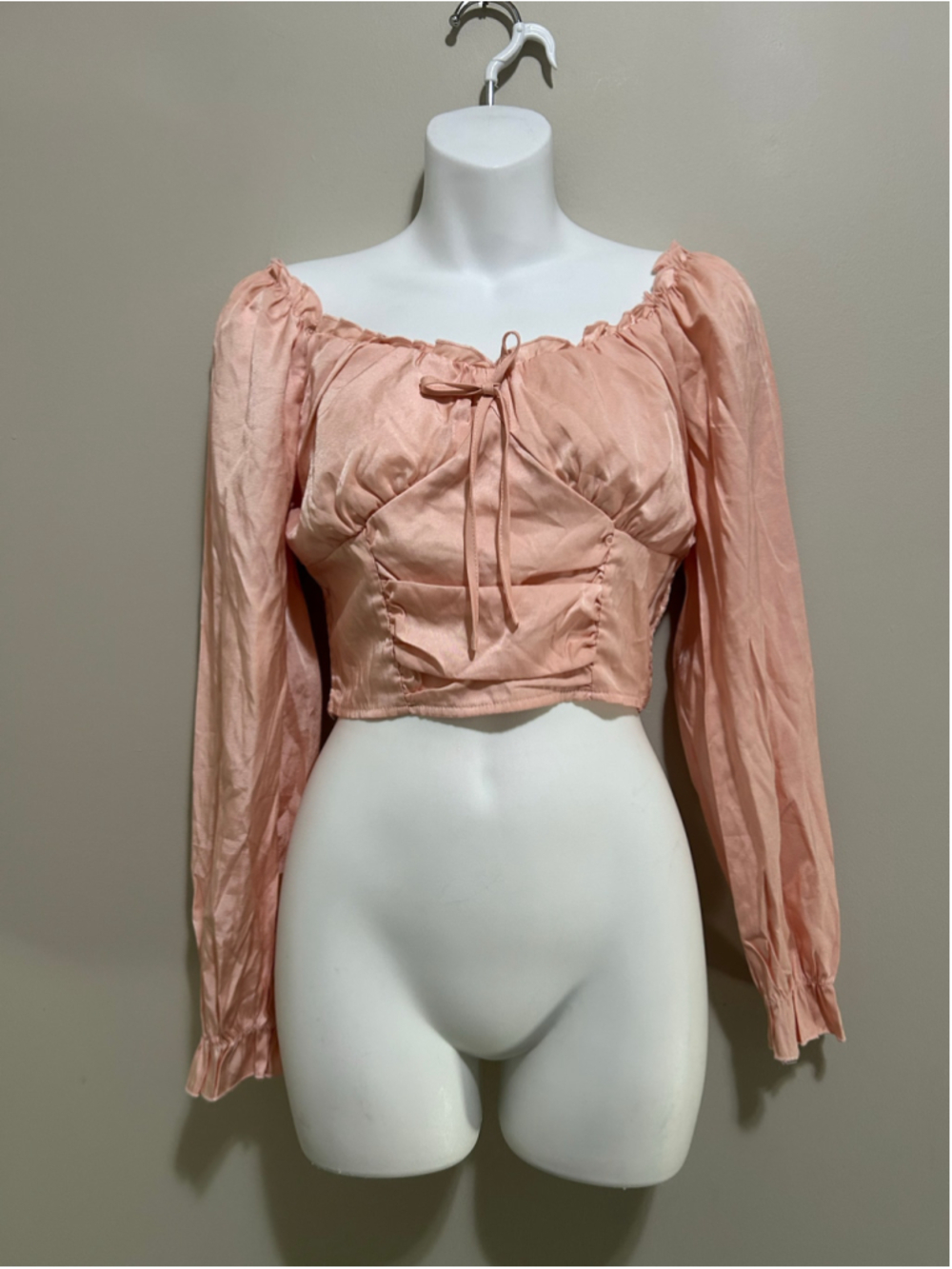 Women's Pink Long Sleeve Crop Top Size M